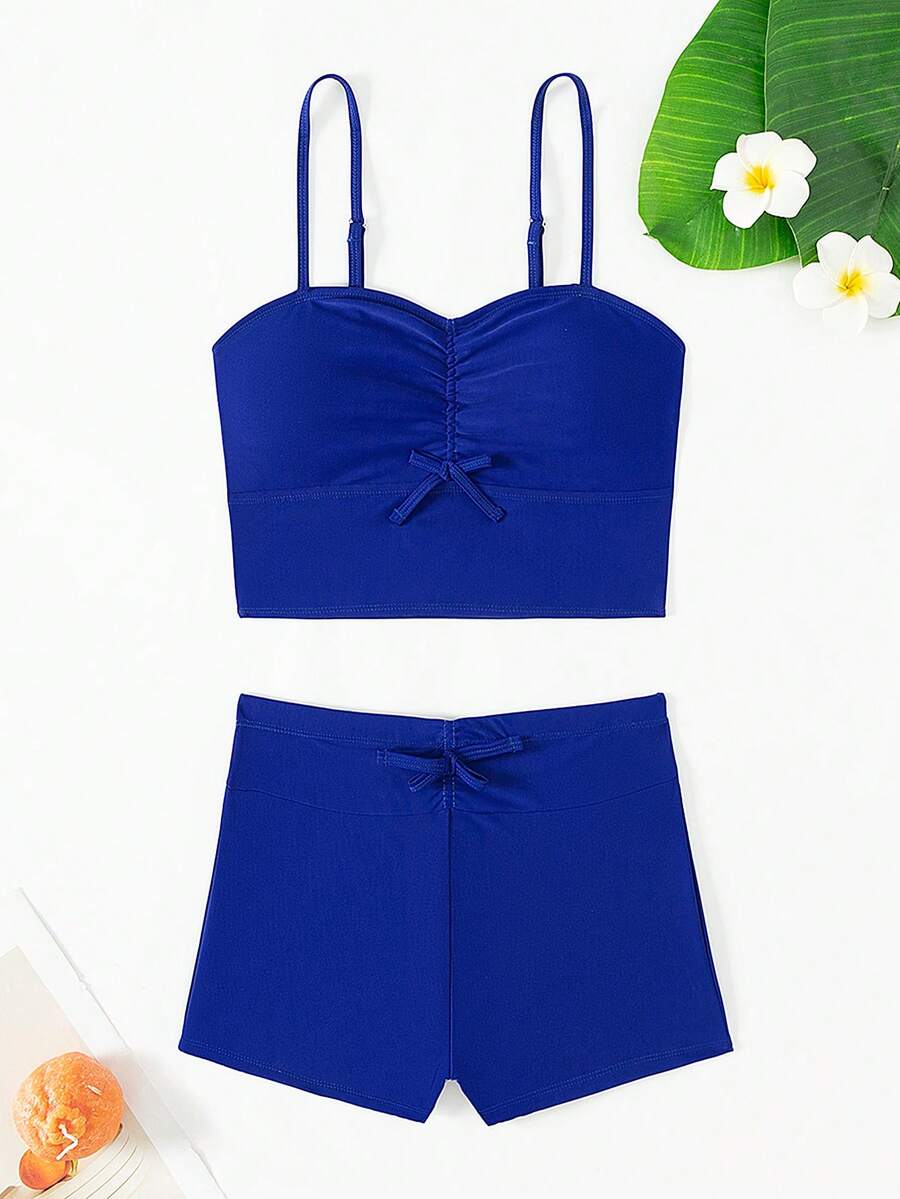 Solid Color Tankini Set For Teen Girls Summer Swimming,Beach Tankini Top And Shorts - Multicolor - View 1