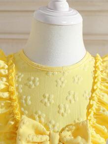 SHEIN Glamorique Kids Vestido Elegante Con Malla, Lazo, Volantes Y Patrones Jacquard Para Bebé Niña