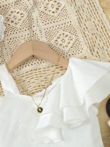 SHEIN Camisa Assimétrica Com Bainha Sólida De Cor Em Formato De Folha De Lótus 3d Para Meninas Jovens Na Primavera/verão