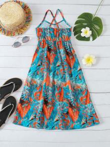 SHEIN Young Girls' Printed Strap Dress For Spring And Summer - Multicolor - View 2