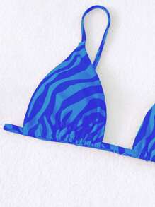 SHEIN Swim Summer Beach Zebra Stripe Print Two Pieces Bikini Set - Royal Blue - View 4