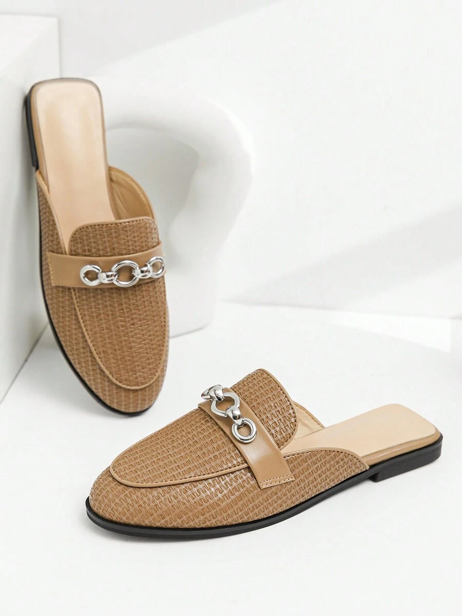 2024年夏季新款女士懶人鞋，中空尖頭後空穿著扁平鞋 - 棕色 - 查看 1