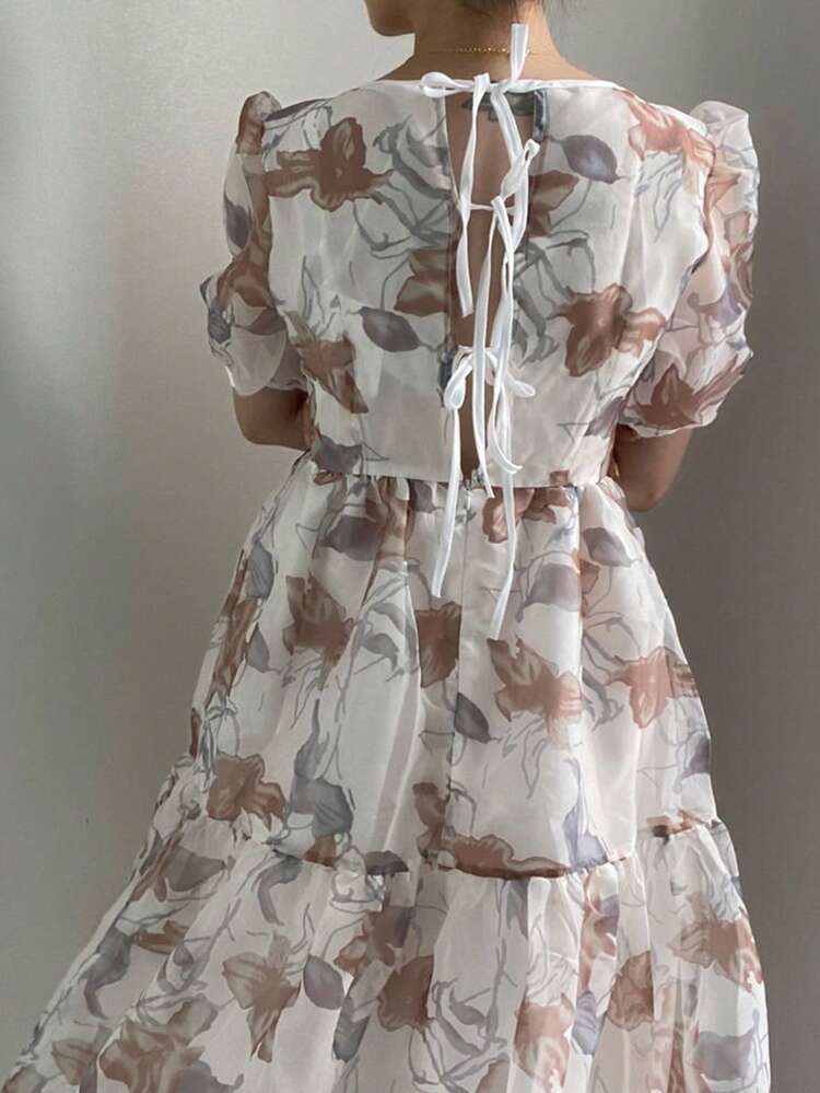Floral Print Back Cross Strap Elegant Dress Sundress Vacation Outfits Women Easter Dress Boho