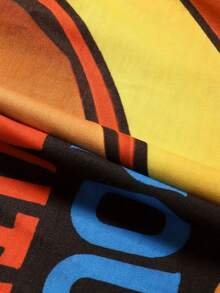 Plus Size Women Letter Graphic Print Patchwork Dress - Black - View 4