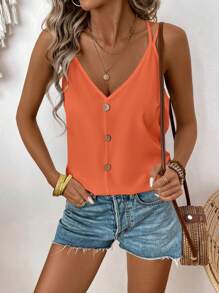 SHEIN Top Camisola Informal Con Detalle De Botones Y Cuello En V