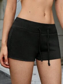 SHEIN EZwear 黑色針織束腰短褲 - 黑色 - 查看 7