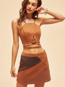 Bohemela Camiseta Sin Mangas De Tirantes Cruzados Y Dobladillo Trasero Estilo Vacacional Para Mujer Y Conjunto De Falda Asimétrica De Dos Tonos