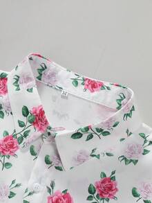 Men's Button Down Short Sleeve Shirt With Floral Print - Baby Pink - View 3