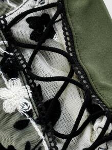 ROMWE Fairycore 花卉刺绣系带吊带背心 图案 T 恤 女式上衣