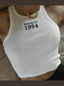 INAWLY Women's Letter Printed Crop Top Tank Top For Summer Graphic Tees Women Tops