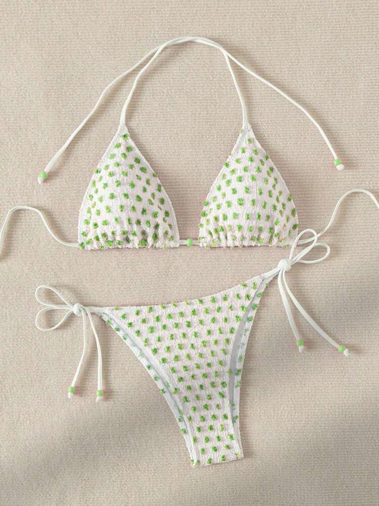 Contrast Color Swiss Polka Dot Bikini Set Summer