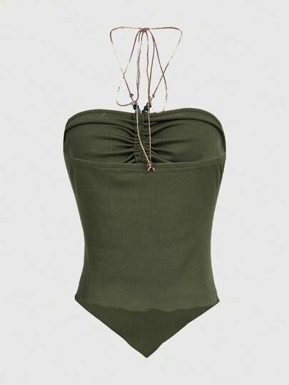 Fairycore Top halter con estampado floral fruncido