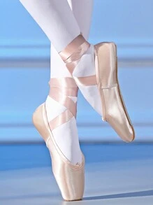 Ladies' Fashionable & Elegant Pink Satin Toe Pointe Ballet Shoes - Pink - View 1
