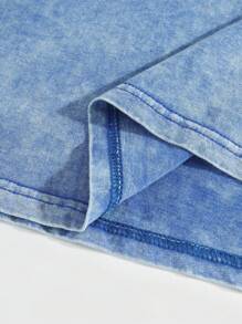 ROMWE MEN Street Life Men's Denim Effect Letter Print T-Shirt, School - Blue - View 5