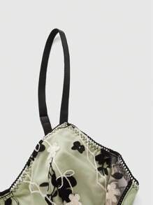 ROMWE Fairycore 花卉刺繡繫帶吊帶上衣 - 綠色 - 查看 3