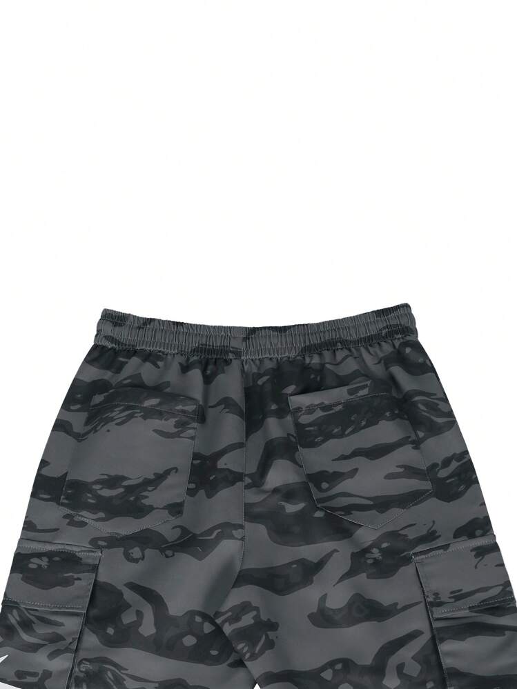 Manfinity Roghcode Pantalones cargo de camuflaje para hombre, pantalones anchos con cordón, regalo para esposo o novio - Gris Oscuro - Ver 4