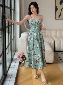 DAZY 女士花蝴蝶印花背心連衣裙 - 綠色 - 查看 7