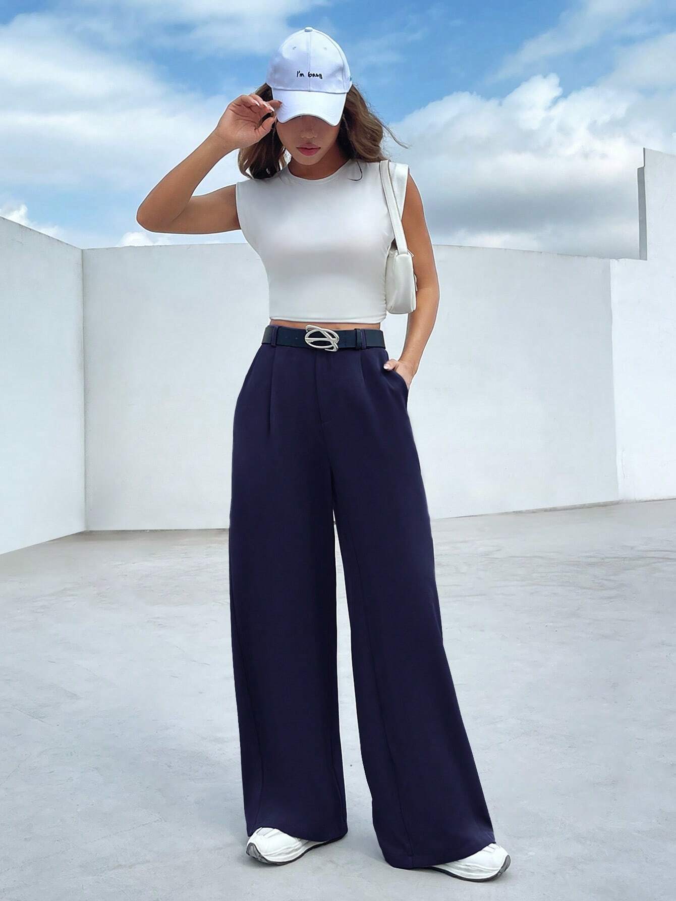 SHEIN EZwear Woven Women's Pleated Trousers With Pockets SHEIN USA