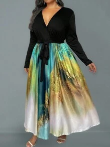 SHEIN Clasi Plus Size Women'S Tie Dye Belted Dress - Multicolor - View 5