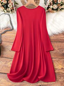 SHEIN LUNE 大尺碼女款長袖t恤,帶分叉設計 - 紅色 - 查看 2