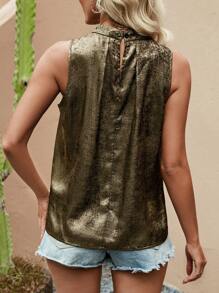 SHEIN LUNE Pleated High Neck Sleeveless Blouse