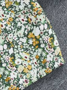 SHEIN Vintaside Kids Conjunto de 2 peças de Top Crop de Manga Longa de Cor Sólida para Menina Tween e Vestido Alça Espaguete com Estampa Floral