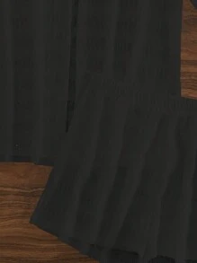 SHEIN Swim Summer Beach 2pcs/Set Solid Color Loose Texture Casual Cover Up - Black - View 5