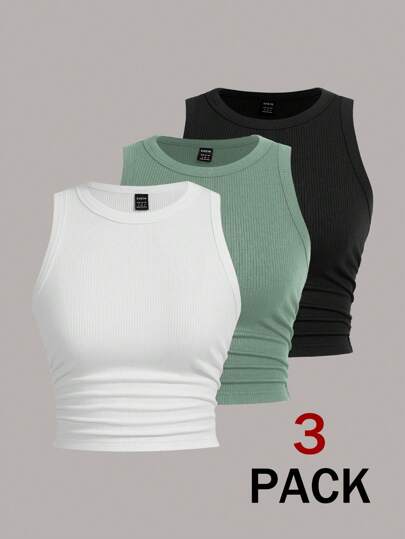 SHEIN EZwear Multicolor Women's Solid Color Ribbed Knit Tank Top