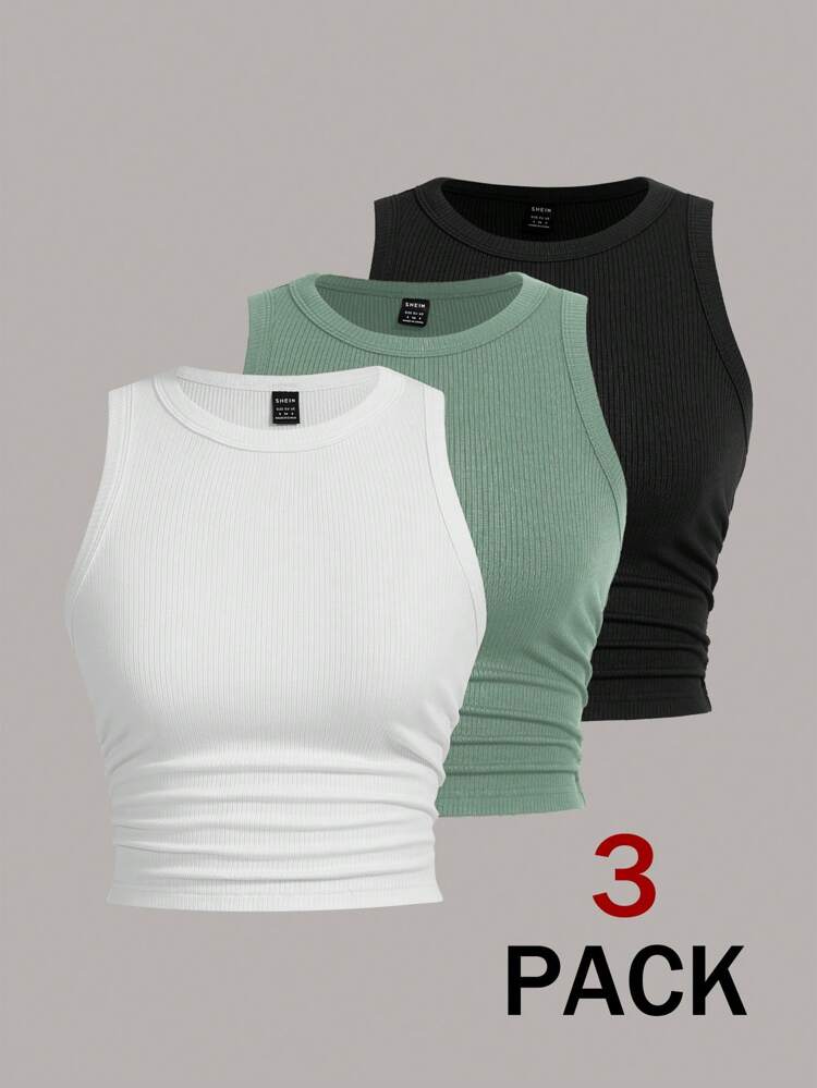 Multicolor Women's Solid Color Ribbed Knit Tank Top