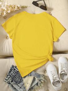 INAWLY 純色圓領短袖休閒t恤衫 - 黃色 - 查看 2