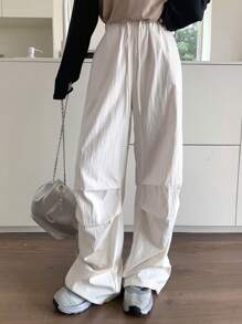 DAZY 女士休閒寬鬆束腰長褲 - 白色 - 查看 3