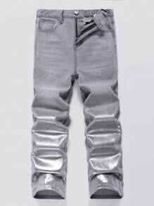 SHEIN Tween Boy Cool Metal Texture Gradient Insert Pocket Jeans - Grey - View 1