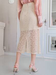 DAZY Contrast Lace High Waisted Straight Skirt