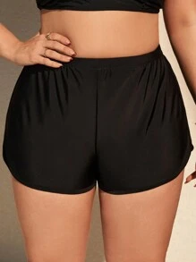 SHEIN Swim Curve 大码女式纯色比基尼泳裤，三角形和四角比基尼泳裤夏季 - 黑色 - 查看 1