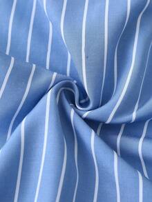 SHEIN 男孩休閒短袖編織領帶條紋襯衫 - 藍色 - 查看 3