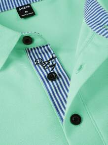 Manfinity Mode Men's Short Sleeve Polo Shirt With Striped Hem - Mint Green - View 3