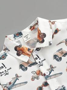 SHEIN 男童休閒短袖衫，印有飛機圖案和翻領領口 - 彩色 - 查看 3