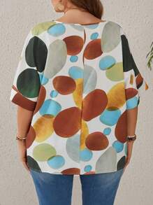 EMERY ROSE Sommer Shirt Im Country-konzert Outfit Mit Batwing Ärmeln, Farbblock Druck Und Struktur, Für Damen In Übergröße