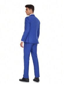 Men's Suits Gentleman Simple Slim Fit Single Breasted Business 3 Pieces Suit For Men Blazer Vest Pants Set Wedding Party Holiday Travel Size XS-3XL Fall Winter Clothes For Men - 寶藍色 - 查看 2