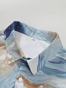 Men's Fashion Marble Print Short Sleeve Shirt - Blue - View 3