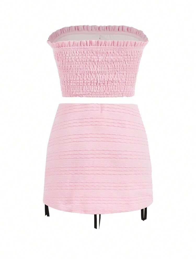 Ballet Style Kawaii Bow Pink Summer Two-Piece Outfit