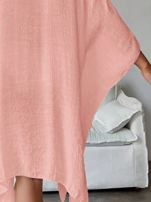SHEIN Swim 女士夏季海灘單排釦寬袖和服 - 粉色 - 查看 4