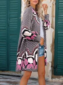 Leaf Printed Button Front Long Sleeve Shirt