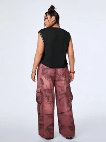 SHEIN EZwear CURVE Camiseta De Tirantes Casua Con Diseño De Alas De Motocicleta Y Letras En Talla Grande - Negro - Ver 6