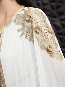 Al Najma Women's Embroidered Applique Batwing Sleeve Dress Kaftan Jalabiya Dress - White - View 8