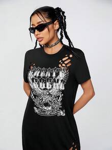 Muchica Zabytkowy Nadruk Orła Zakłopotany Sukienka koszulkowa