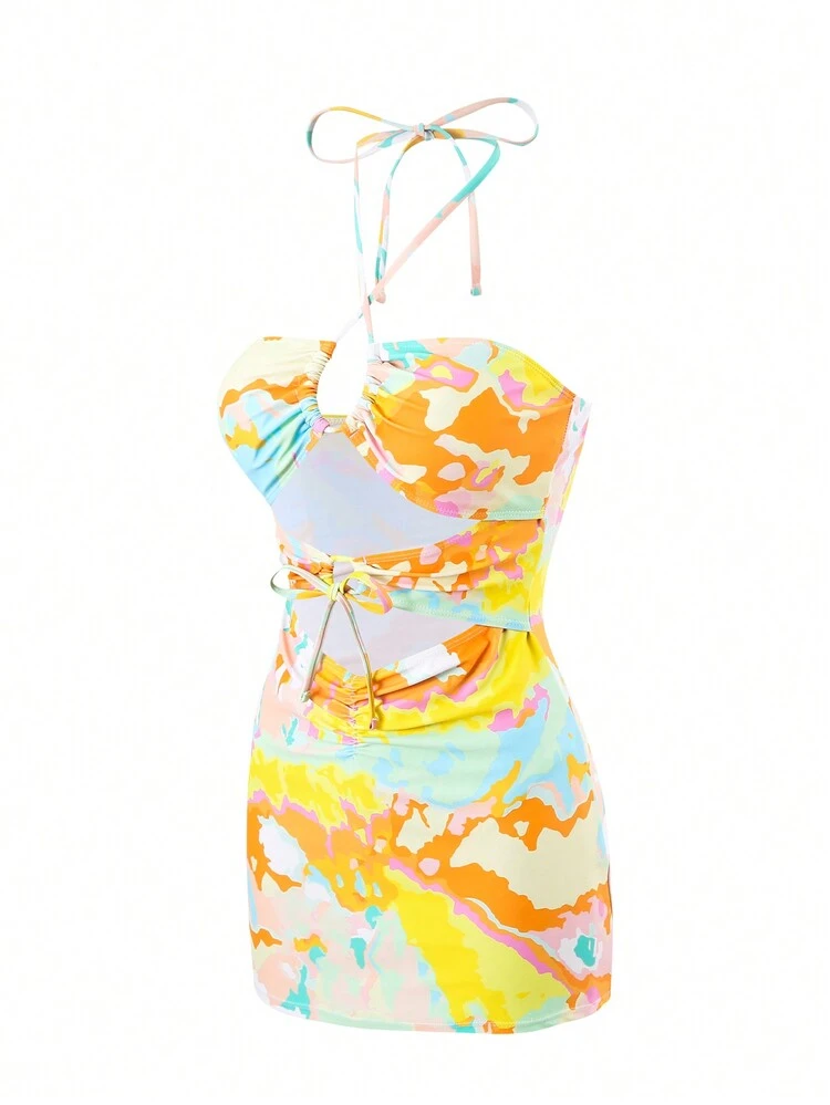 Women's Tie Dye Printed Tankini, 2pcs/Set Summer