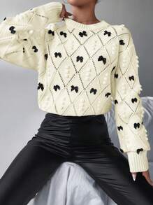 EURMUSE Pom Pom Drop Shoulder Sweater - White - View 5