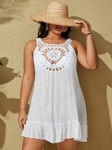 Swim Vcay Summer Beach Plus Size Crochet Patchwork Sleeveless Cover Up
