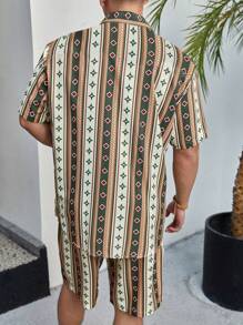 ResortEase Men's Plus Size Geometric Printed Short Sleeve Shirt And Shorts 2pcs/Set - Multicolor - View 2